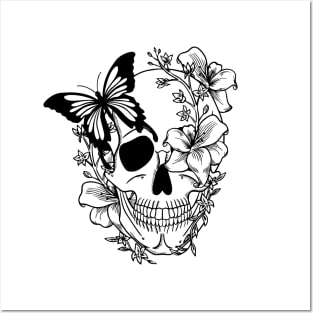 Skull with butterflies and lilies Posters and Art